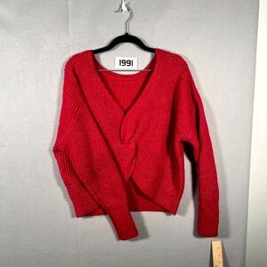 Express Sweater Womens Medium Red Acrylic Stretch Twist Front Shaker Knit Winter